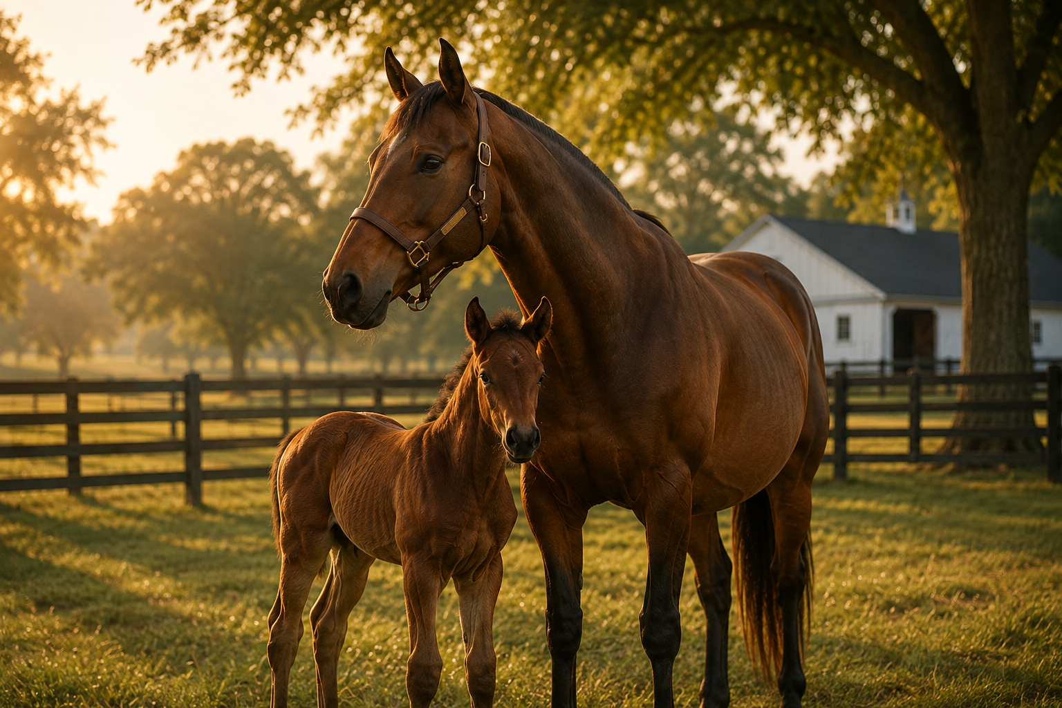 Thoroughbred mare and foal representing Horse Sense pedigree analytics, breeding strategy, and long-term decision making